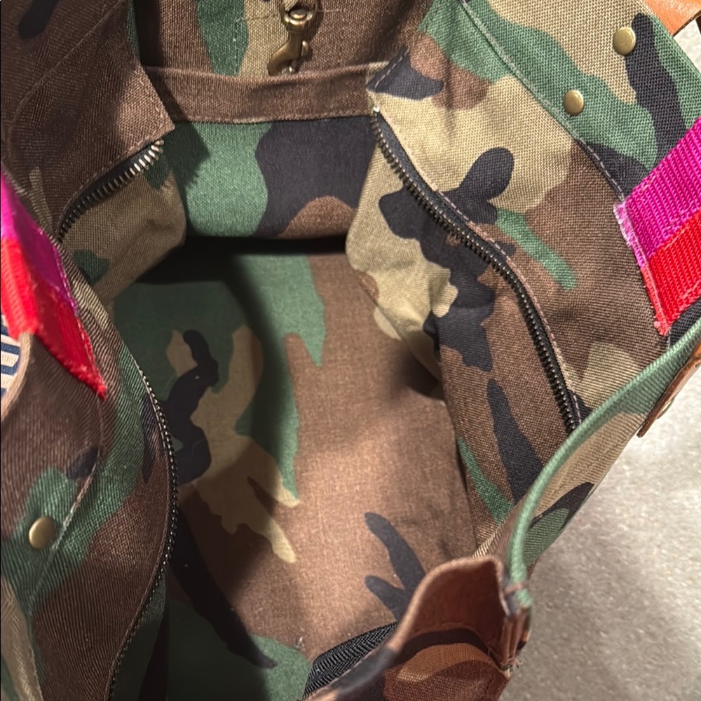 Camouflage Tote with Pink and Red Stripe - Picture 4 of 5